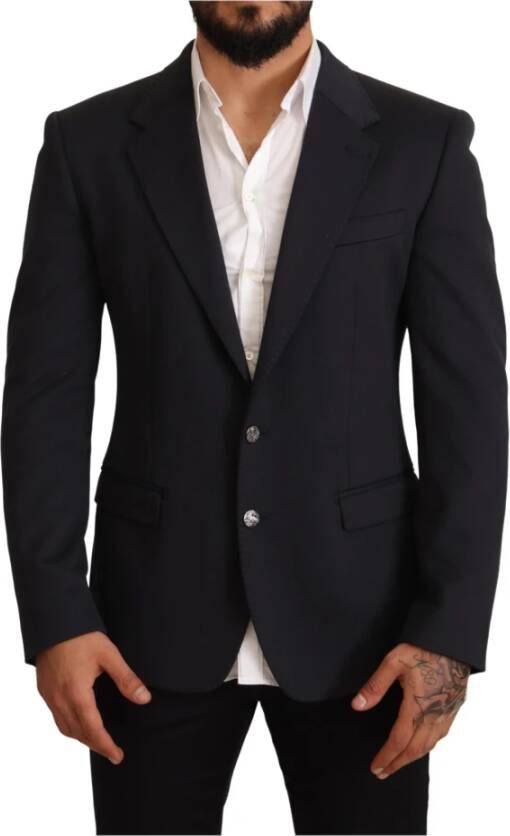Dolce & Gabbana Blue Cotton Slim Fit Coat Blazer Jacket , Blauw, Heren