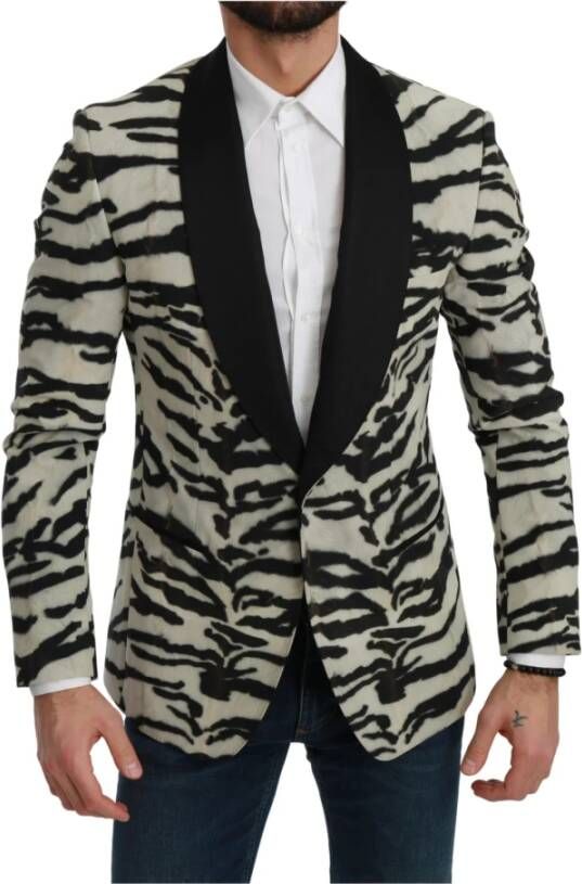 Dolce & Gabbana Black White Zebra Slim Fit Formal Blazer , Zwart, Heren