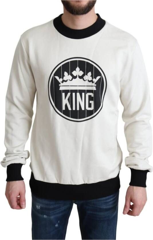 Dolce & Gabbana Witte kroon King Katoenpullover trui , Wit, Heren
