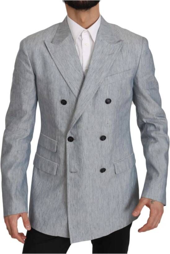 Dolce & Gabbana Blue Flax Napoli Jacket Coat Blazer , Blauw, Heren