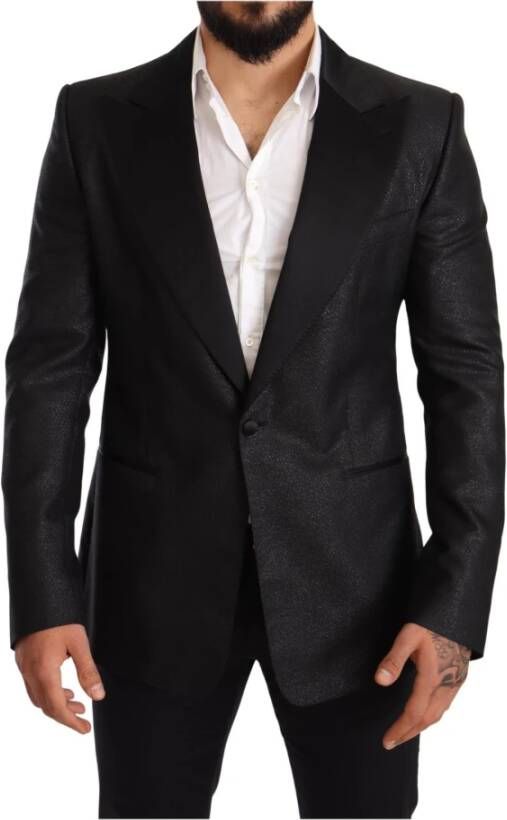 Dolce & Gabbana Black Metallic Slim Jacket Tuxedo Blazer , Zwart, Heren