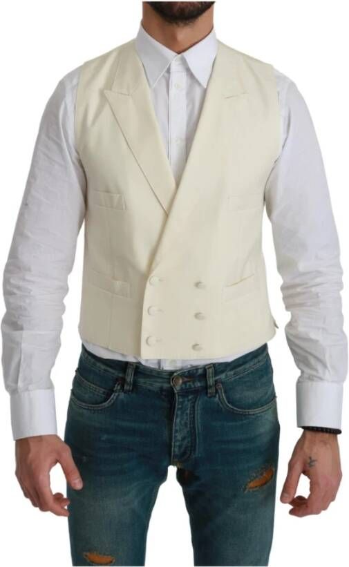 Dolce & Gabbana Waistcoat Formal Wool Vest , Wit, Heren