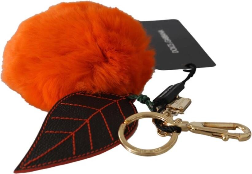 Dolce & Gabbana DG Zwart Leather Orange Bur Gold Clasp Keyring Keychain , Oranje, Dames