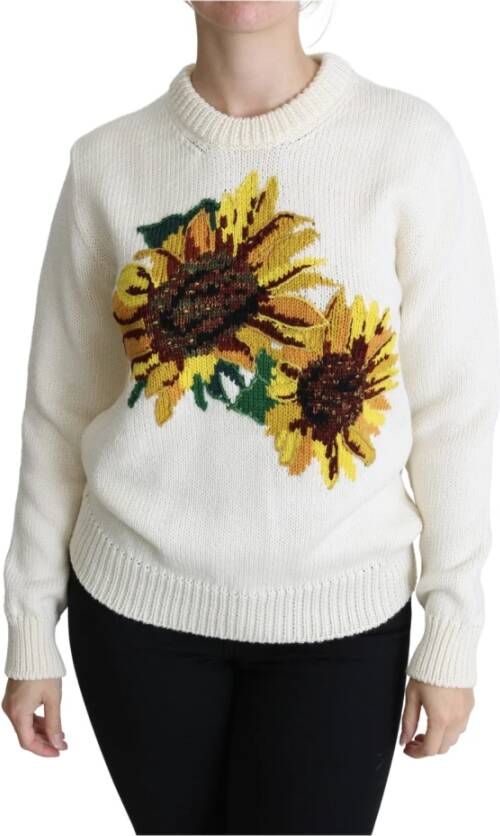 Dolce & Gabbana DG witte bloemen wollen trui sunflower trui , Wit, Dames