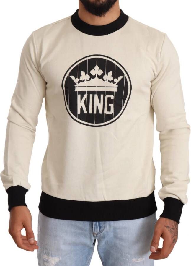 Dolce & Gabbana Crown King Cotton Pullover , Wit, Heren