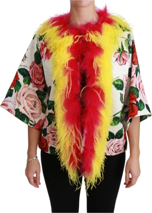 Dolce & Gabbana Bloemen jas capte bont rozen jas , Wit, Dames