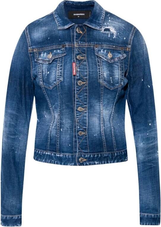 Dsquared2 icon print jean jacket , Blauw, Dames