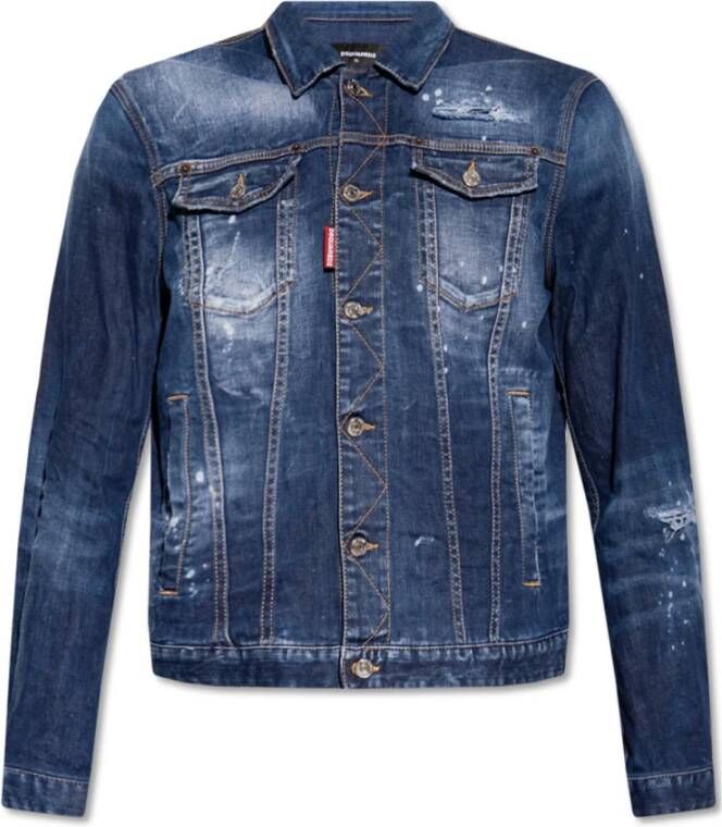 Dsquared2 Distressed Denim Jacket , Blauw, Heren