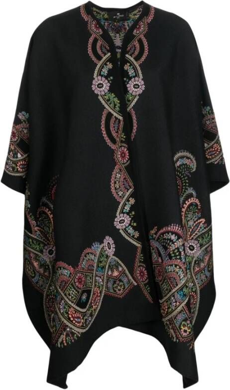 ETRO Jacquard Cape , Zwart, Dames