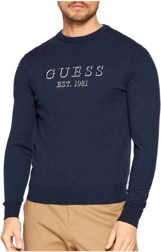 Guess Truien met ronde hals , Blauw, Heren