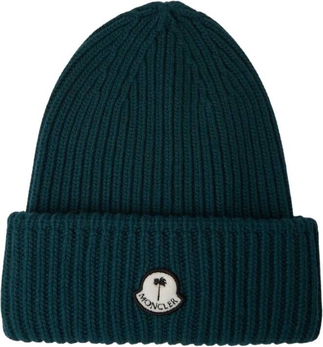 Moncler Logo Patch Beanie Hat , Groen, Unisex