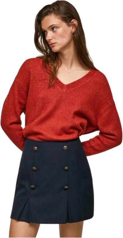 Pepe Jeans V hals gebreide kleding , Rood, Dames