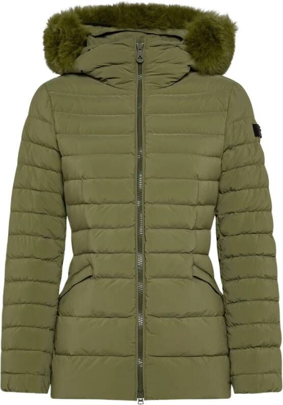 Peuterey Slanke down jas met bont , Groen, Dames