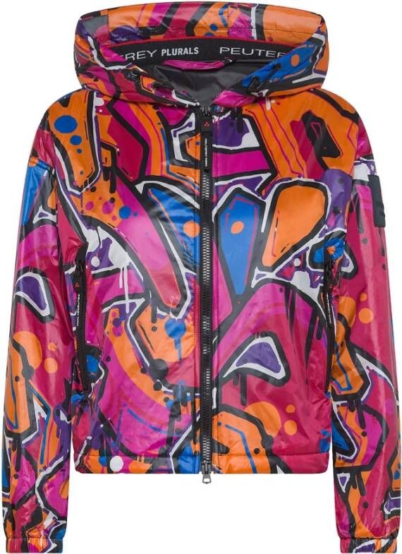 Peuterey Smooth recycled nylon bomber jacket with all over print , Rood, Dames