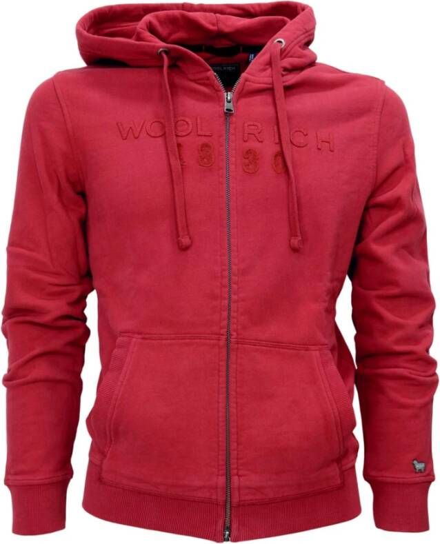 Woolrich Rood logo Volledige ritssluiting Hoodi wofel1059 , Rood, Heren