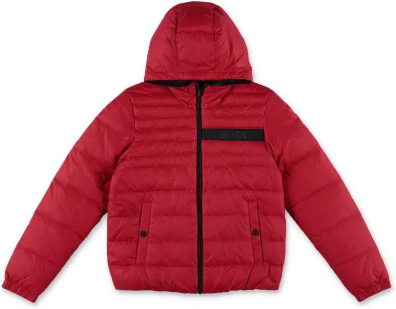 Hugo Boss Nylon Reversible Down Feather Jacket met kap , Rood, Heren
