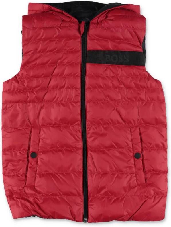 Hugo Boss Omkeerbare nylon hugo baas over veervest met kap , Rood, Unisex