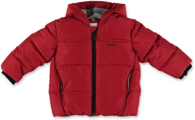 Hugo Boss Red Nylon Gededed Jacket met kap , Rood, Heren