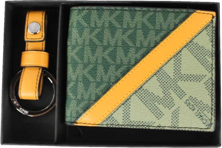 Michael Kors Gifting Slim Signature Bifold with Key Fob Box Set(Green/Marigold), Groen, Heren