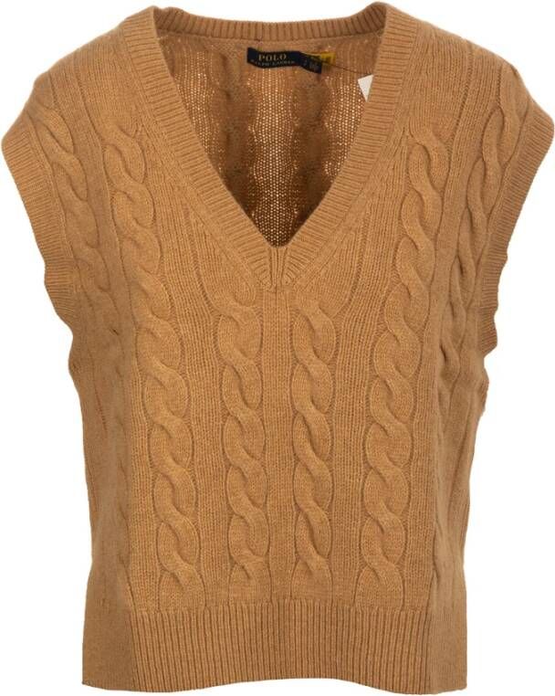 Ralph Lauren V hals gebreide kleding , Bruin, Dames