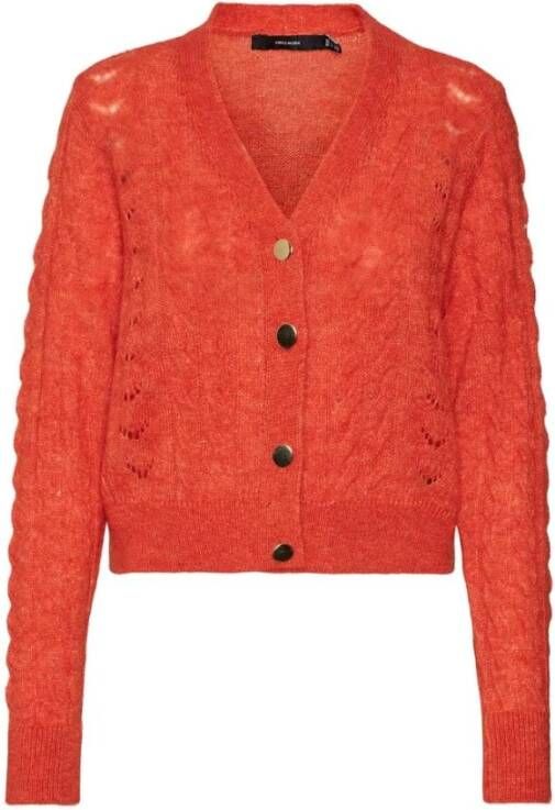 Vero Moda VMemma LS V Neck Cardigan Fr Paprika/W Melange , Rood, Dames