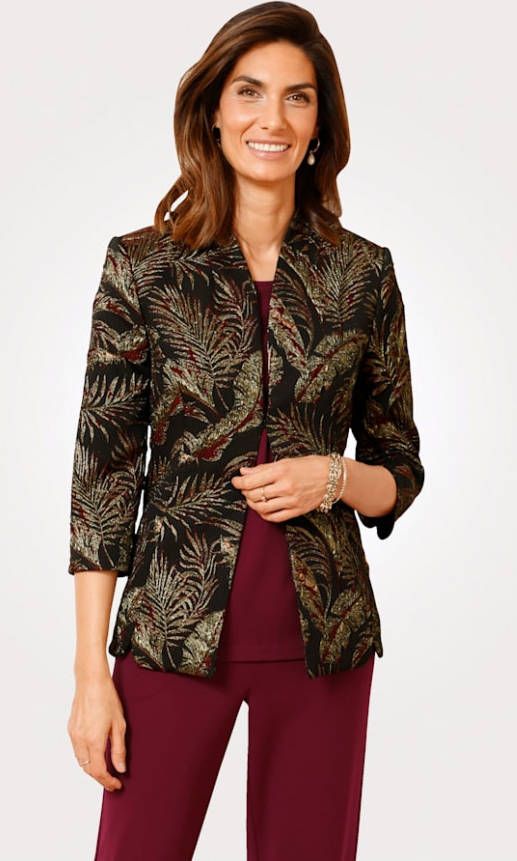 MONA Blazer met trendy plantendessin Zwart/Bordeaux