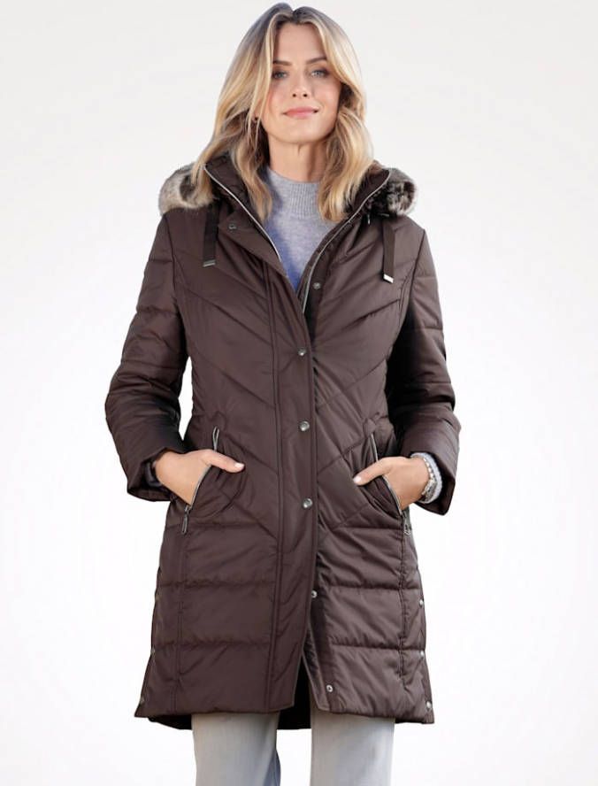 MONA Gewatteerde jas met flatterende stiksels Aubergine