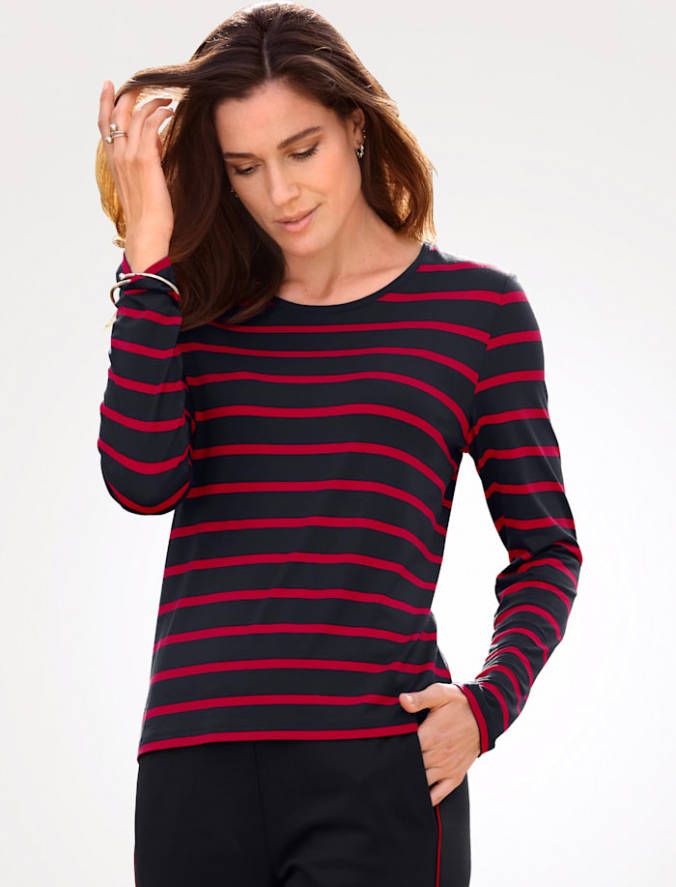 MONA Shirt met ingebreid dessin Marine/Rood