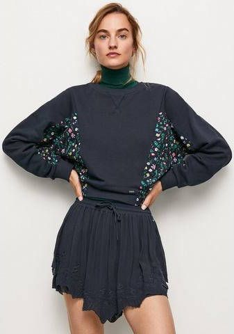 Pepe Jeans Sweater Palm met luchtig gebloemde geweven inzetten onder de mouwen in verder zachte sweatkwaliteit