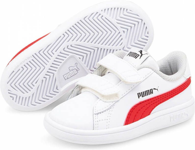 Puma smash v2 sneakers wit/rood kinderen