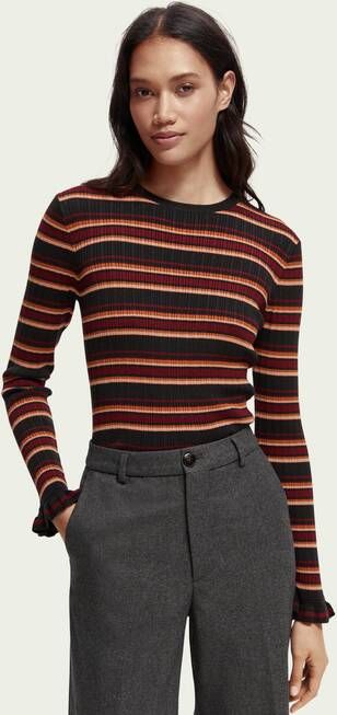 Scotch & Soda Getailleerde, geribbelde trui met strepen