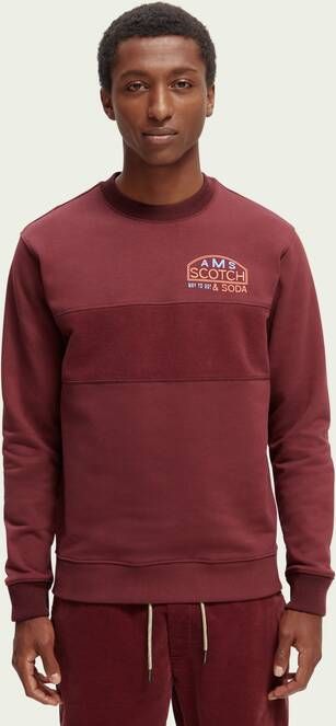 Scotch & Soda Gesneden genaaide paneel kunstwerk sweatshirt , Rood, Heren