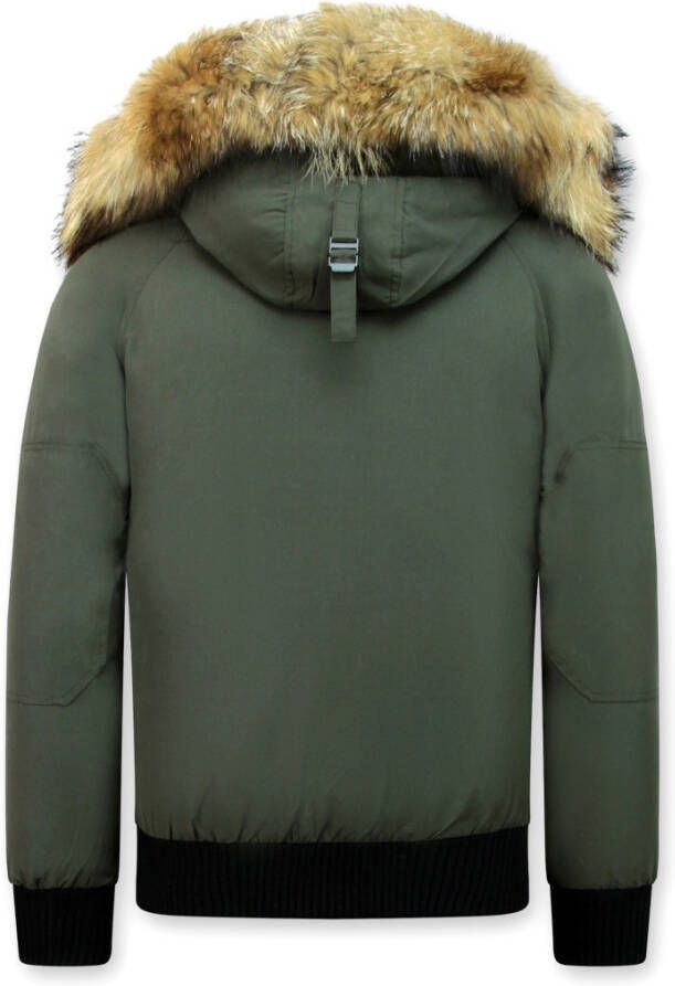 Donsjas Enos Korte Winterjas Army Met Bontkraag -