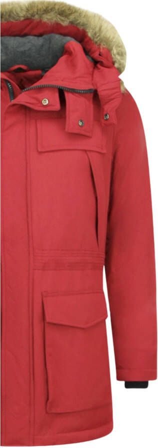 Enos Mannen jassen parka Rode winterjas met bontkraag heren Pi-891R -Rood