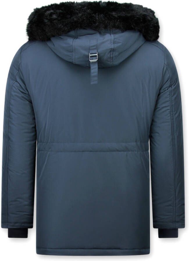 Enos Winterjassen Heren Winterjas Lang Kunstkraag Parka Blauw
