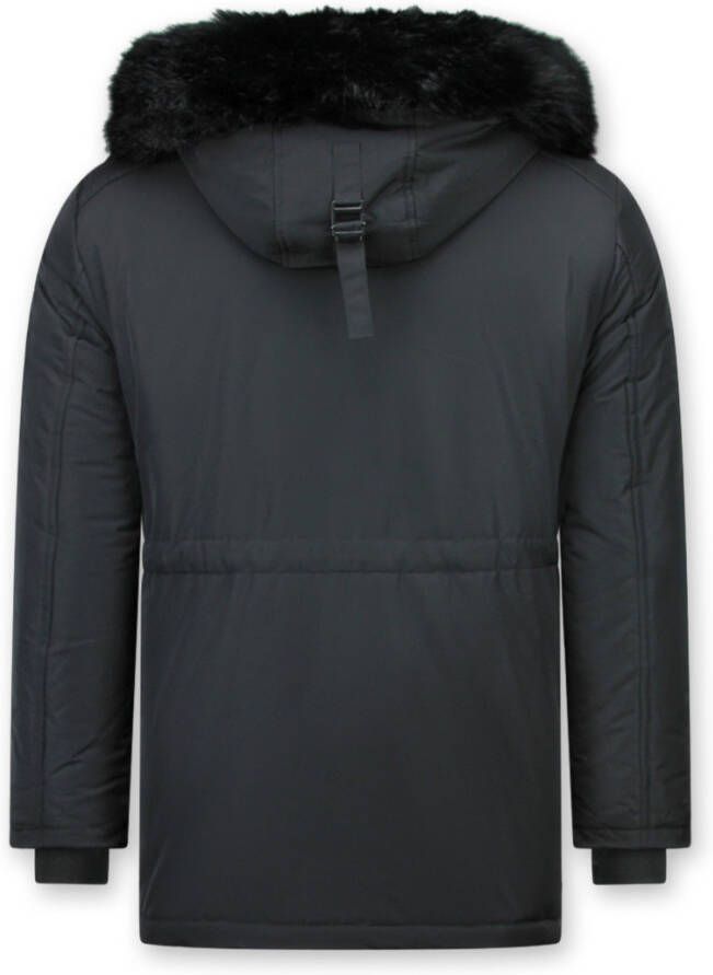 Enos Lange zwarte winterjassen heren met Kunstkraag Parka