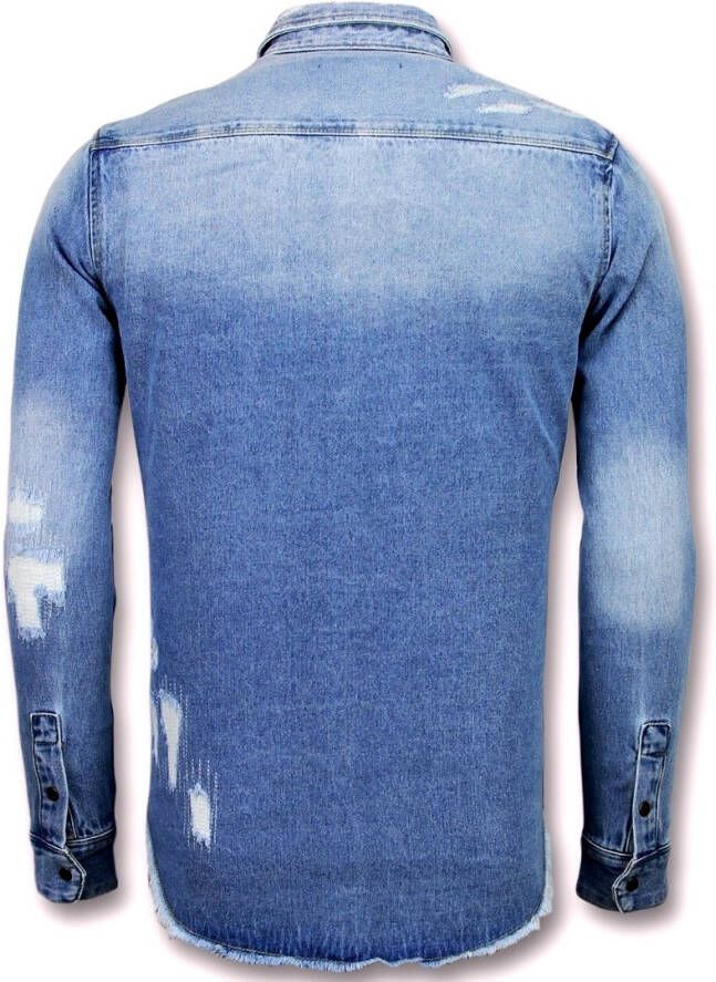 Enos Lange Spijkerblouse Ripped , Blauw, Heren
