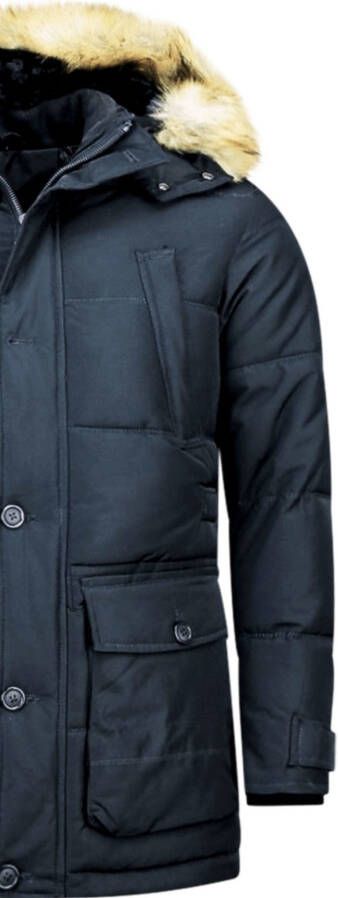 Donsjas Enos Lange Winterjas Met Bontkraag -