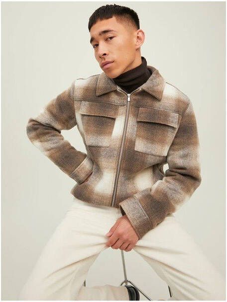 jack & jones Bladeoc wol jkt verweerde teak/cheque , Bruin, Heren