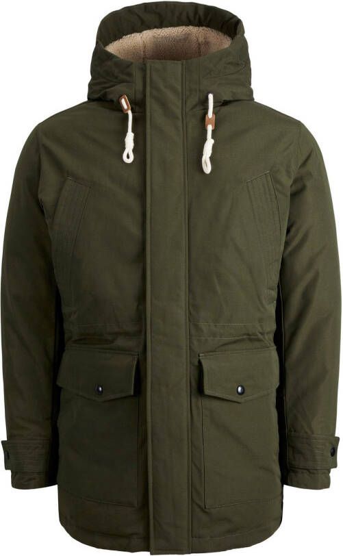 jack & jones Lange parka met kap, sherpa voering Mash