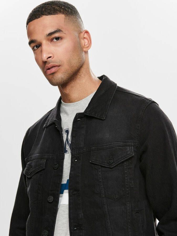 Only & Sons Men's Coin Denim Jacket Black Denim S Zwart