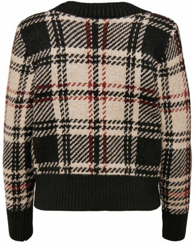ONLY geruit gebreid vest ONLGISH zwart/beige/rood