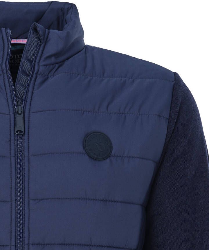 Scotch & Soda Blauwe Gewatteerde Jas Padded Jacket With Knitted Sleeve And Back Panel
