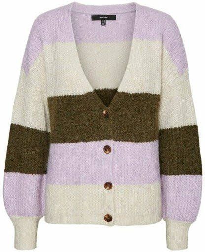 VERO MODA gebreid vest VMJULIE van gerecycled polyester lila/ecru/groen