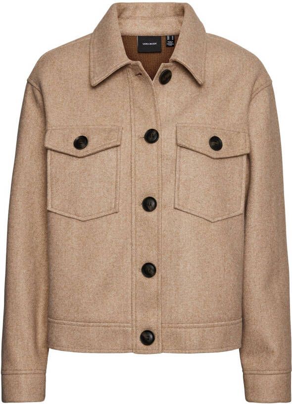 VERO MODA shacket VMFORTUNEALLY van gerecycled polyester beige
