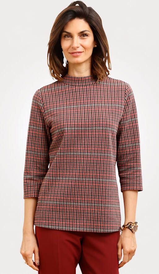 MONA Shirt met pied de pouledessin Rood/Zwart