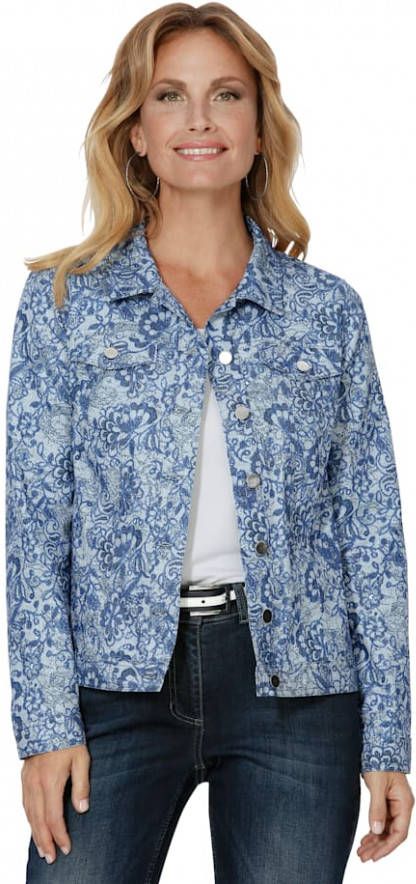 MONA Spijkerjasje met bloemendessin Blauw